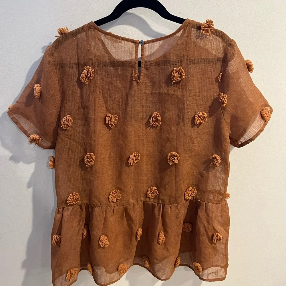 Entro Brown Pom-Pom Detail Women's Top - Picture 6 of 6